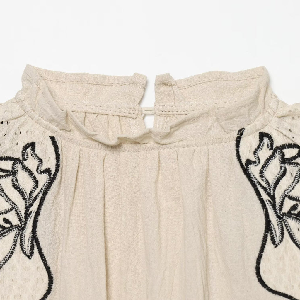 Embroidered patchwork balloon shaped sleeveless top