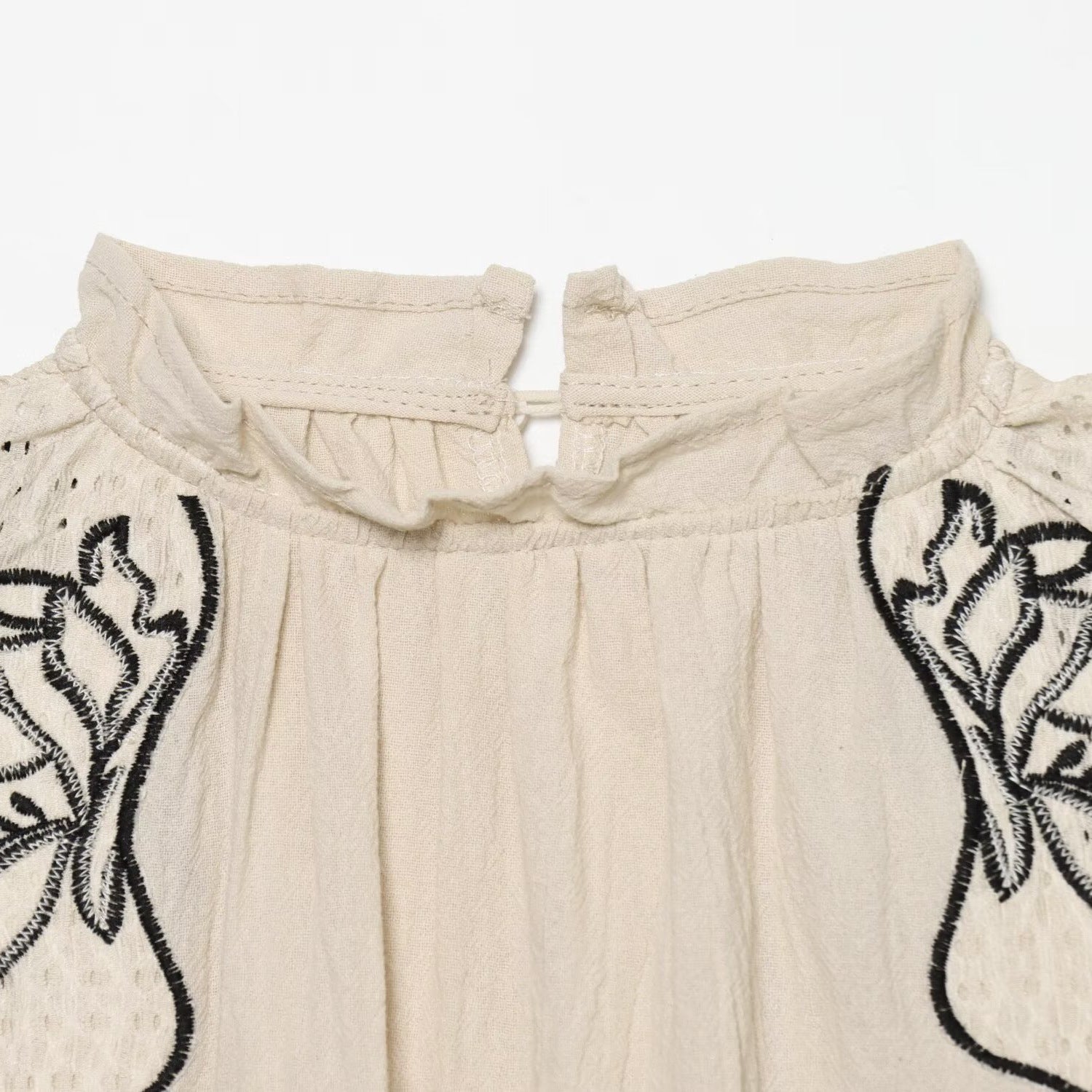 Embroidered patchwork balloon shaped sleeveless top