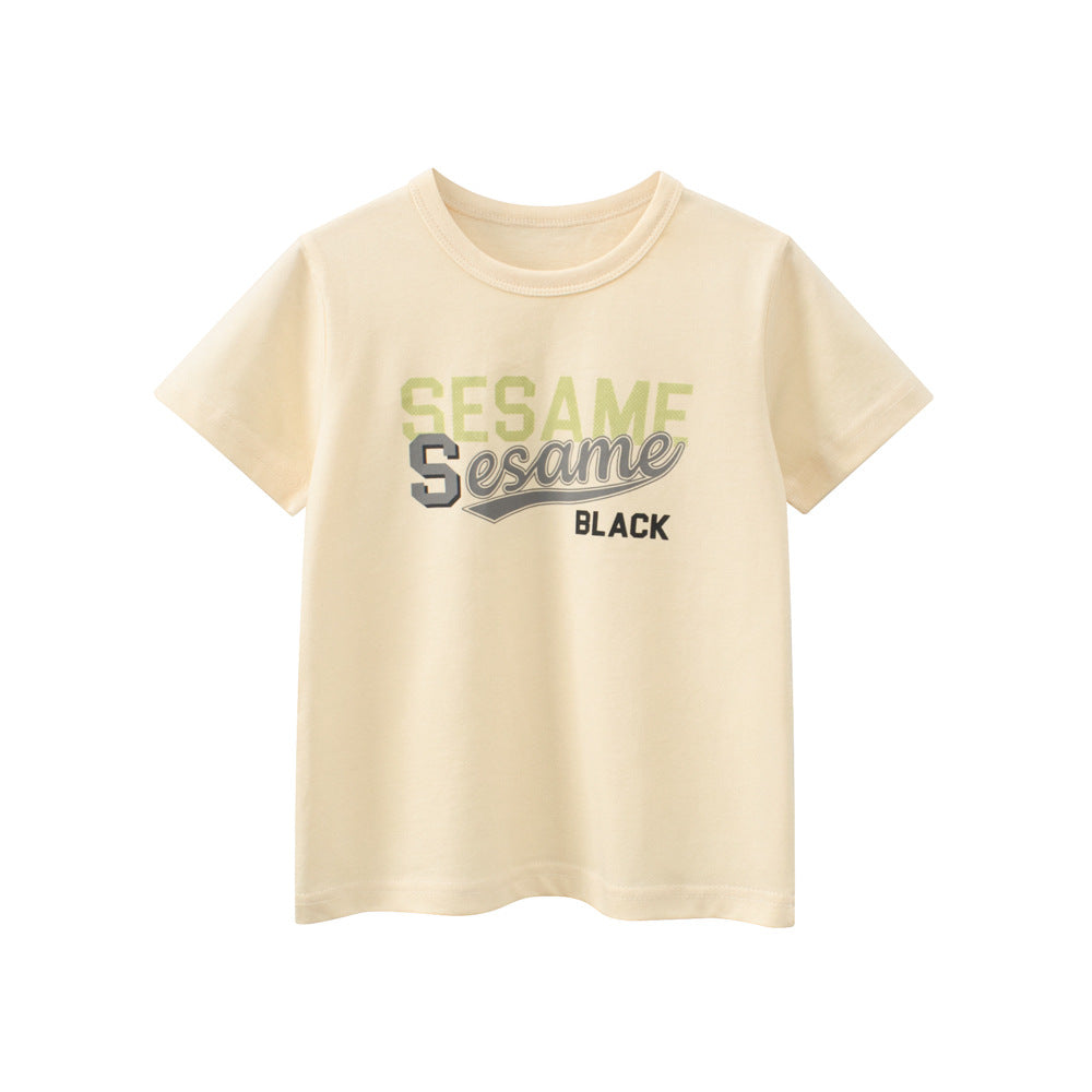 Round Neck Letter Print Short Sleeve T-Shirt