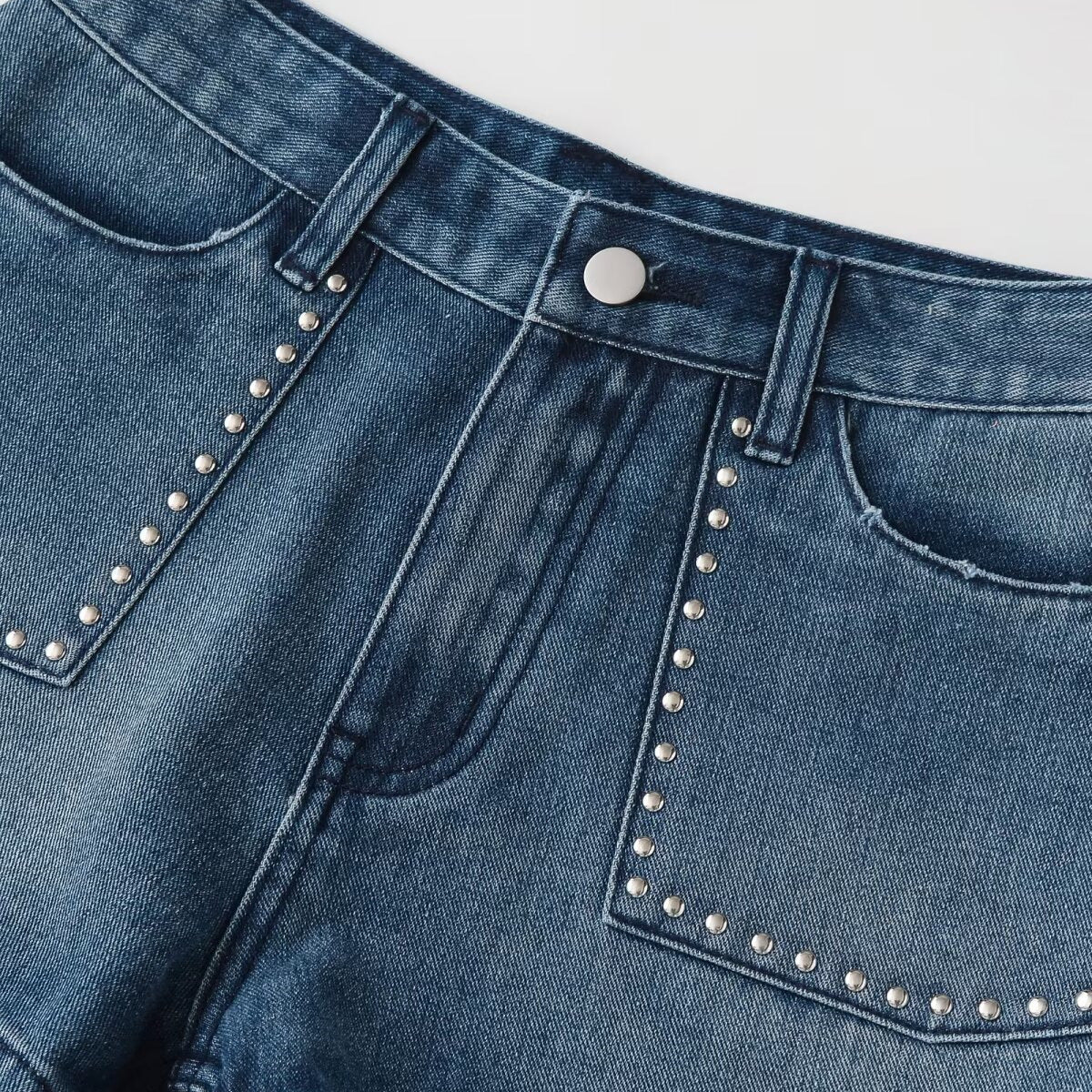 Hot girl mid waist studded denim shorts