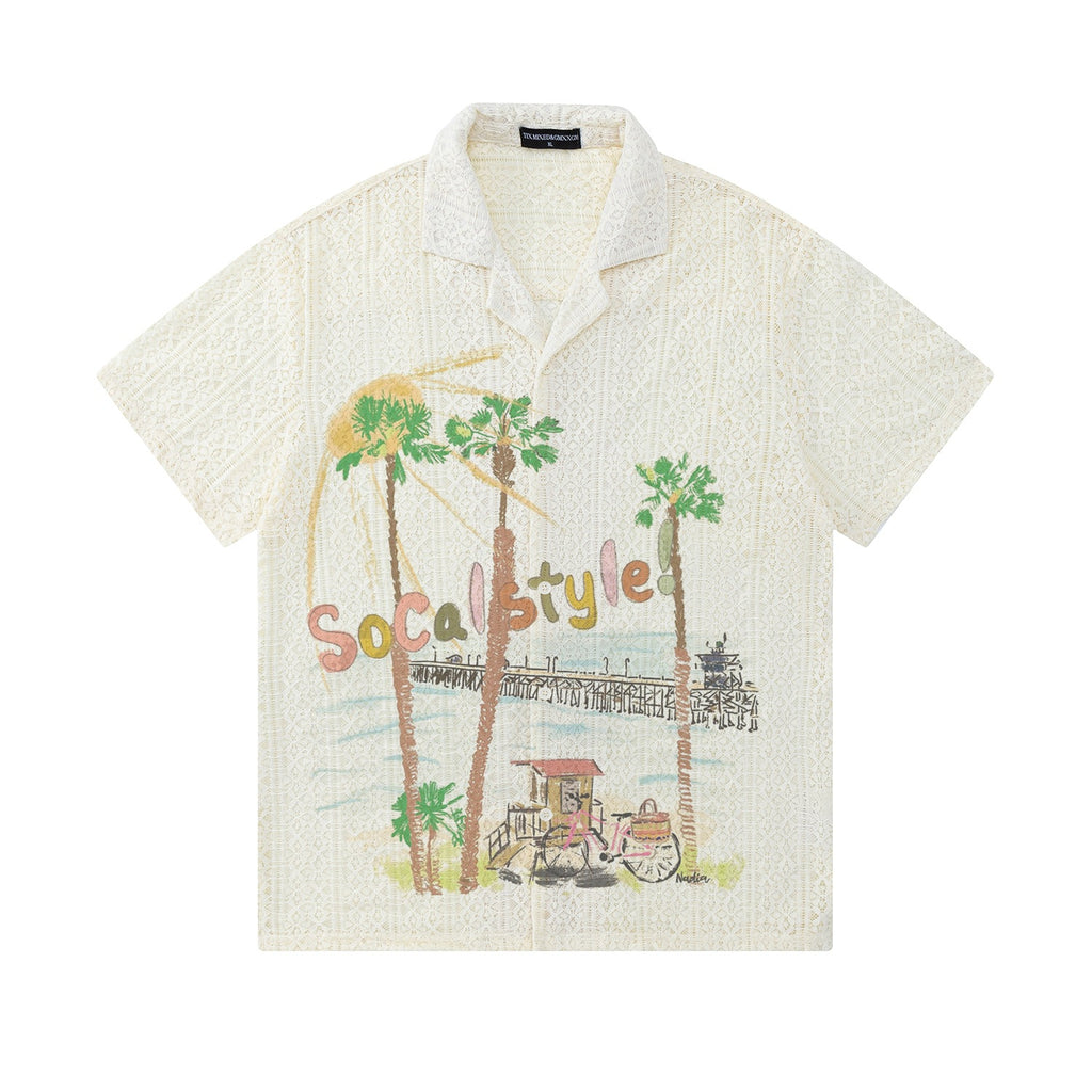 Beach coconut tree graffiti short sleeved