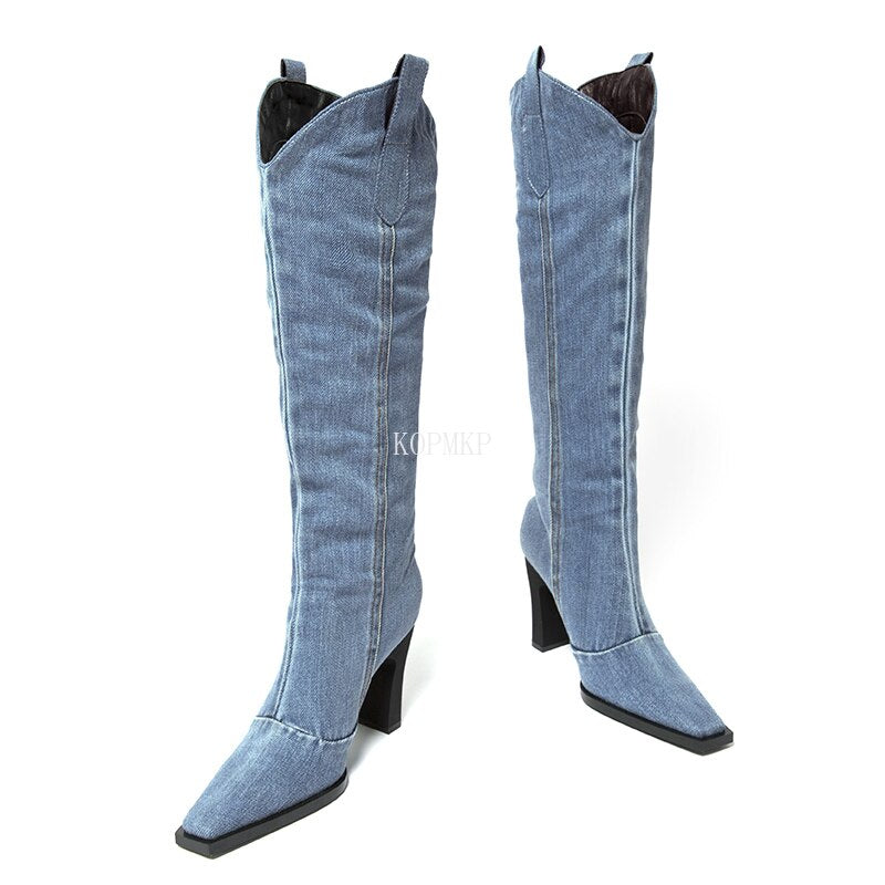 New Denim Ladies Non-slip Boots Fashion Thick-soled Spring Thigh High Boots Women Fashion Casual Shoes Boots