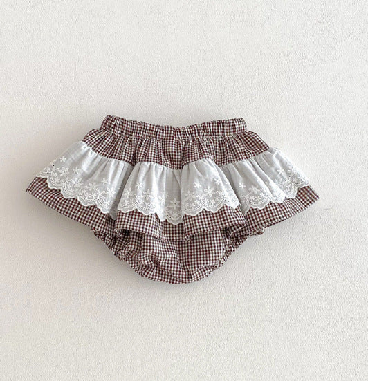 Girls' plaid lace pants