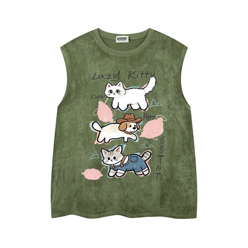 Stacked cat and dog printed vest