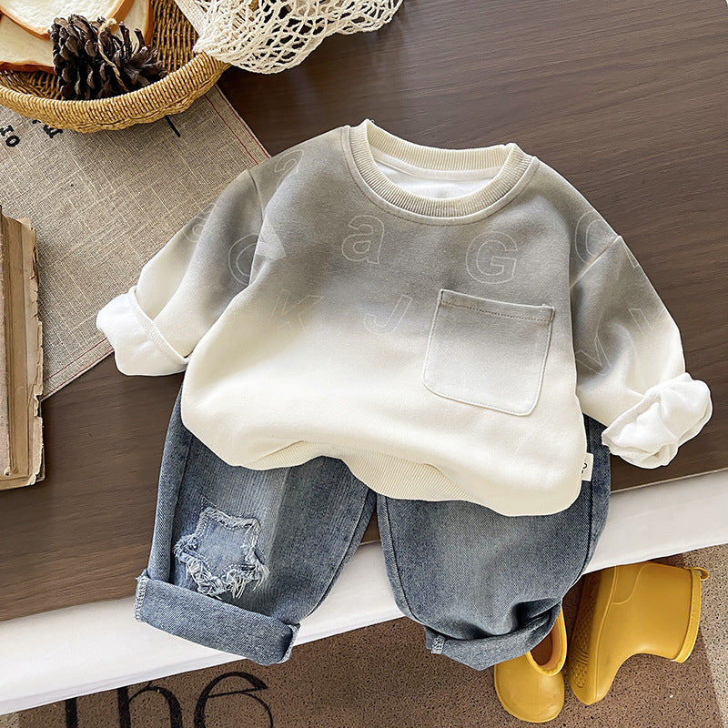 Male baby letter long sleeved hoodie two-piece set