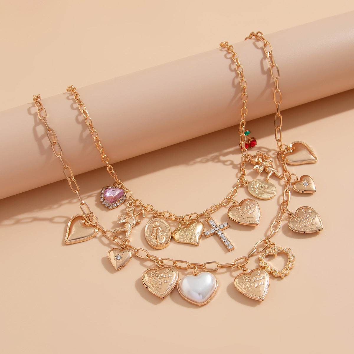 Ins Love Element Pendant Alloy Necklace Stacked Wind Set Diamond Cross Collar Chain