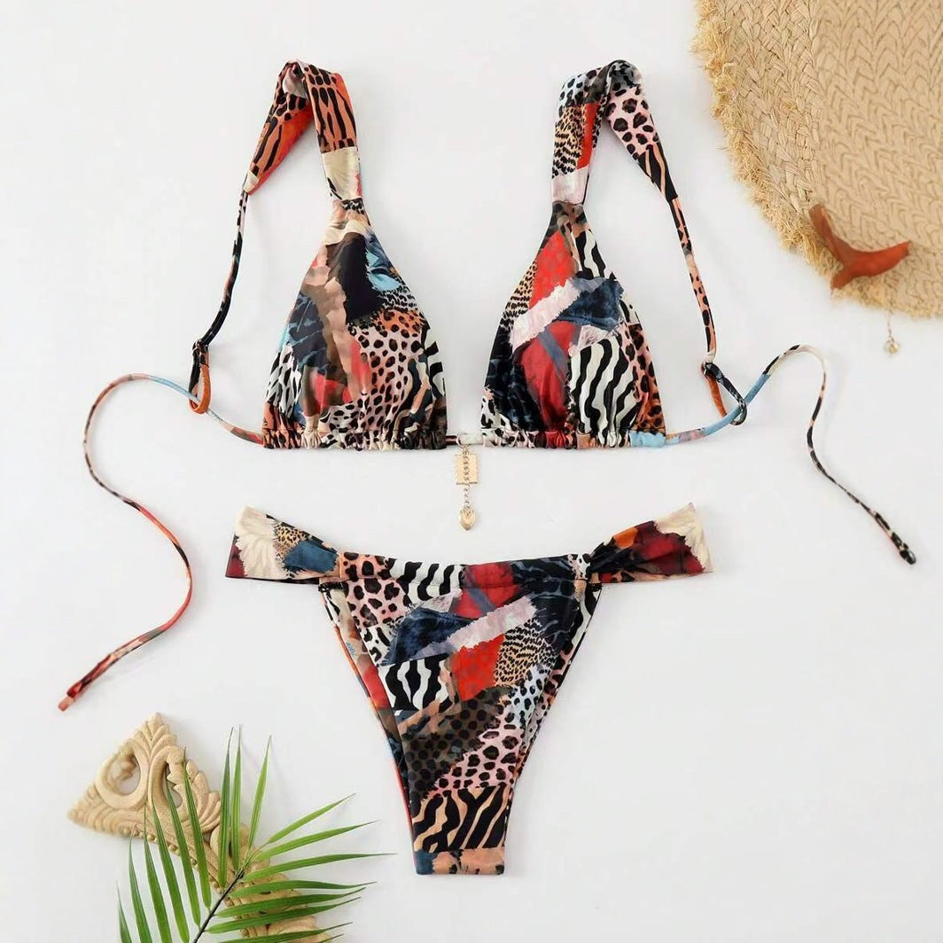 Bikini printed lace up