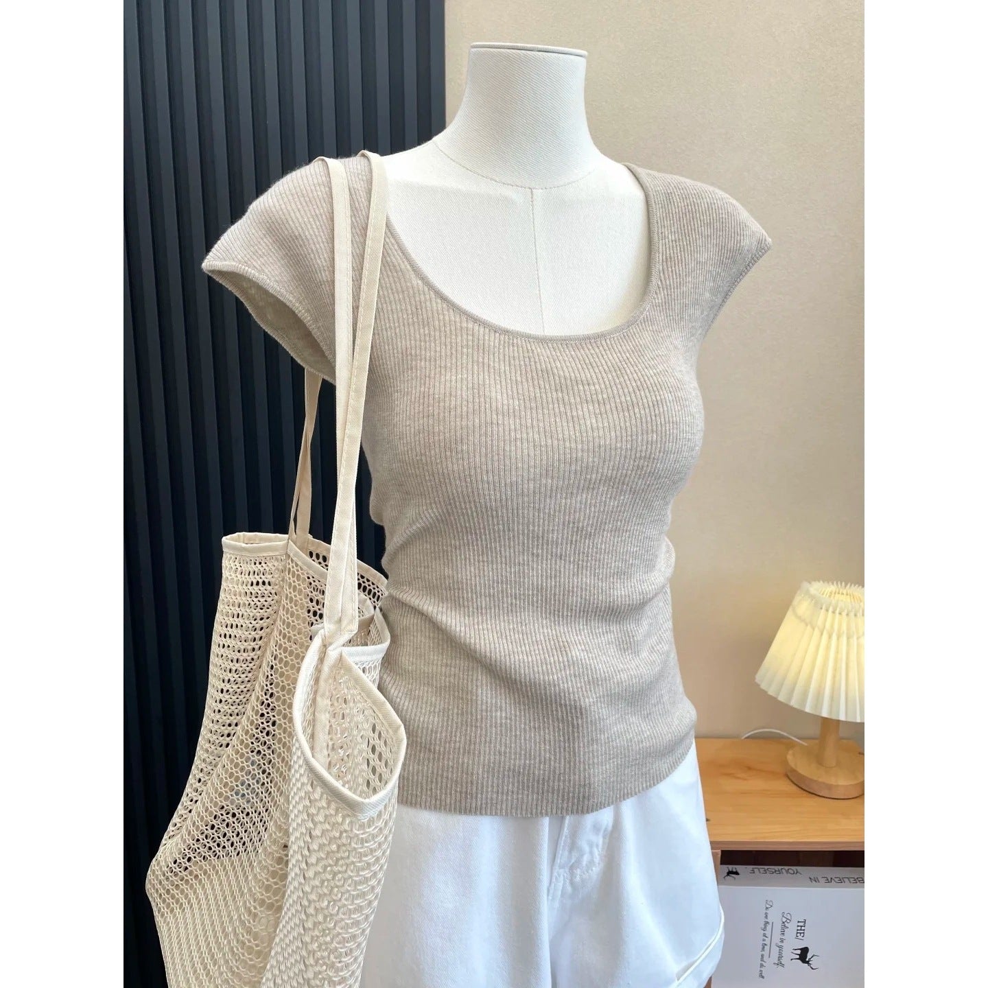 Soft Style U-Neck Elegant Ribbed Knit Short Sleeve Innerwear Top