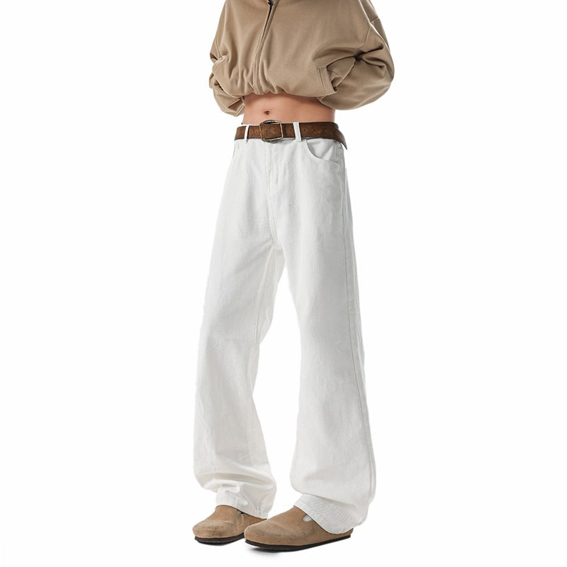 Men's High-Waisted Extra-Length Straight Leg Slim Fit Wide-Leg Pants