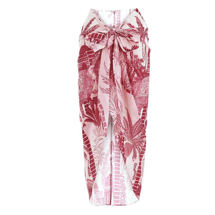 Print Off-Shoulder Belted Slim-Fitting  One-Piece Swimsuit