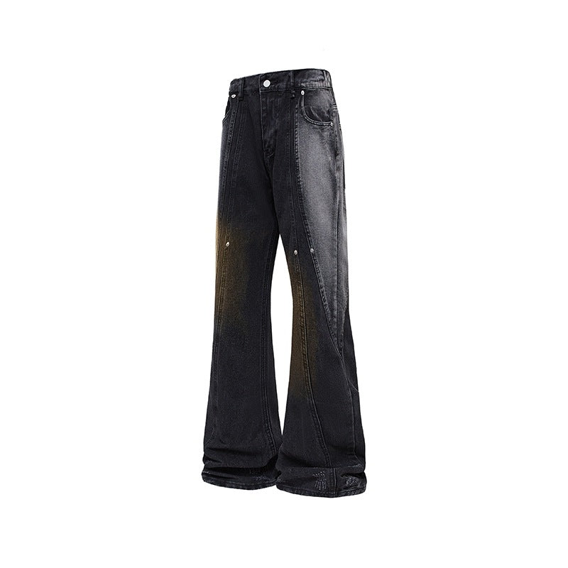 Gradient Distressed Wide Leg Flared Jeans Men Casual Pants