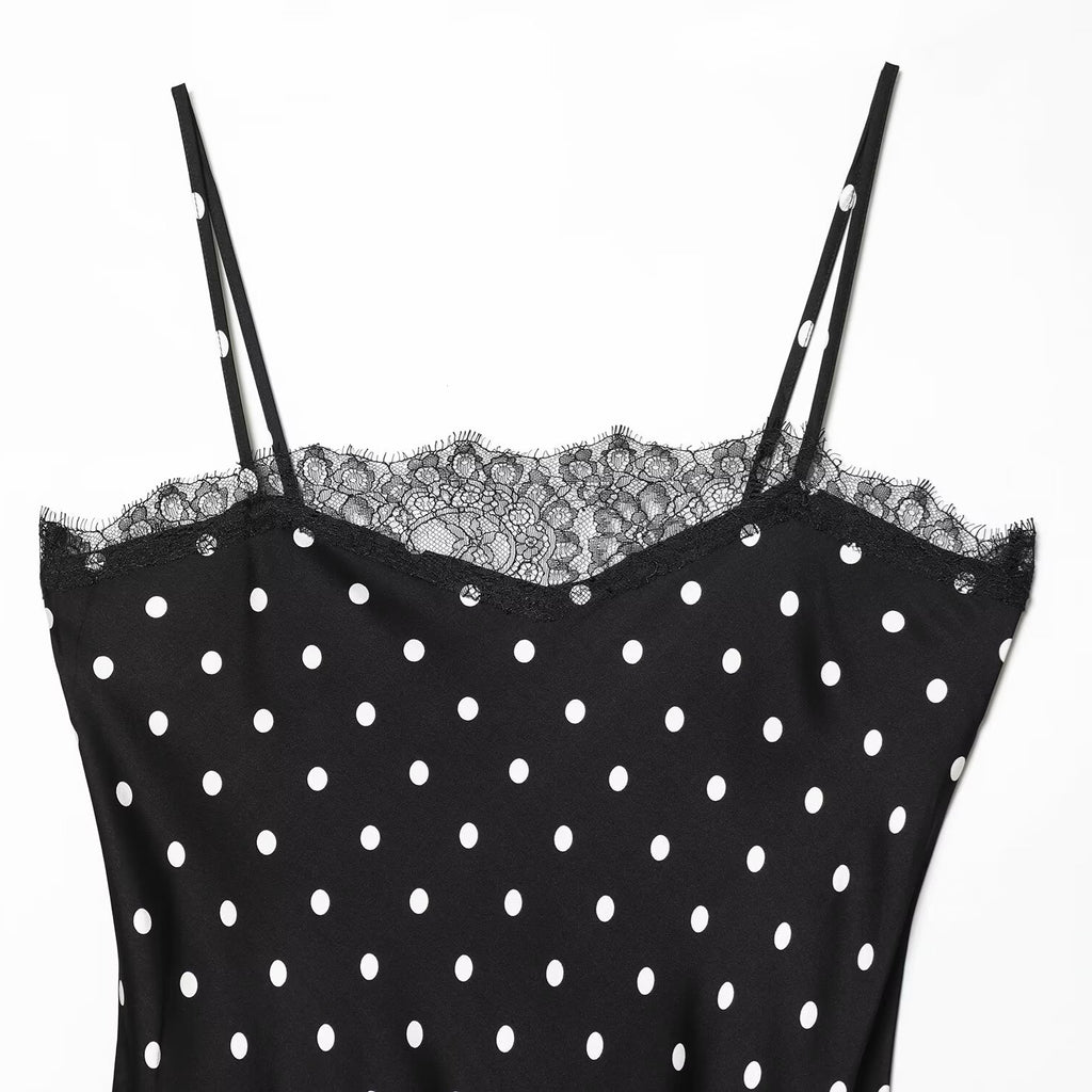 Vintage lace polka dot long camisole skirt