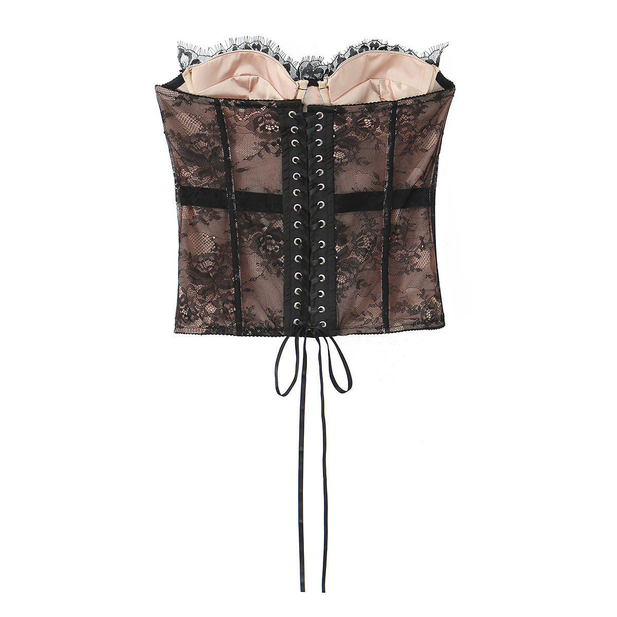 Solid color lace strap strapless waist cinching top