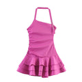 Stacked decorative hanging neck collar poplin dress