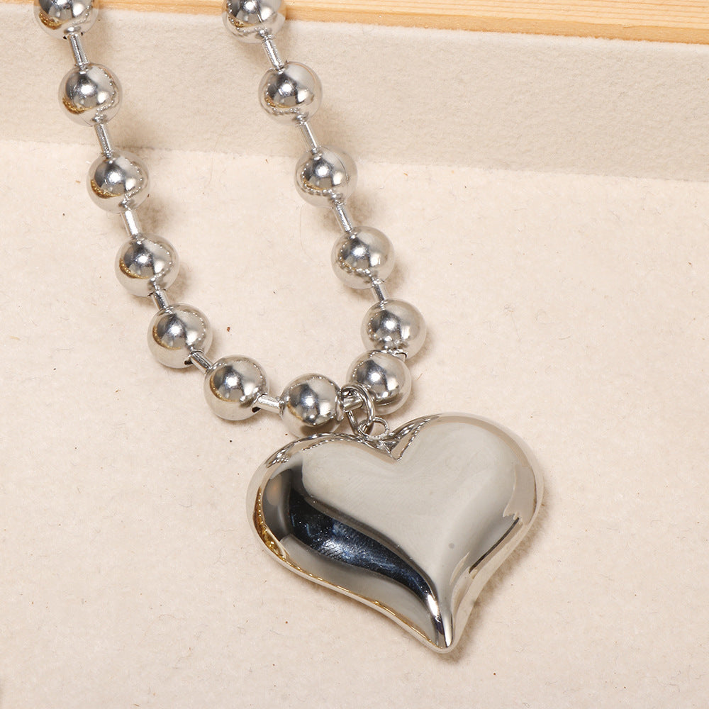 exaggerated bead chain 18K gold heart pendant necklace geometric minimalist hip-hop choker