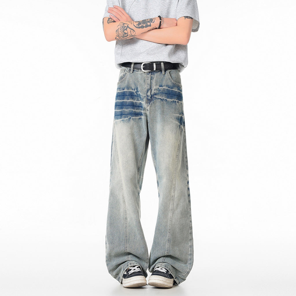 Cleanfit Light Blue Lightning Pattern Denim Pants