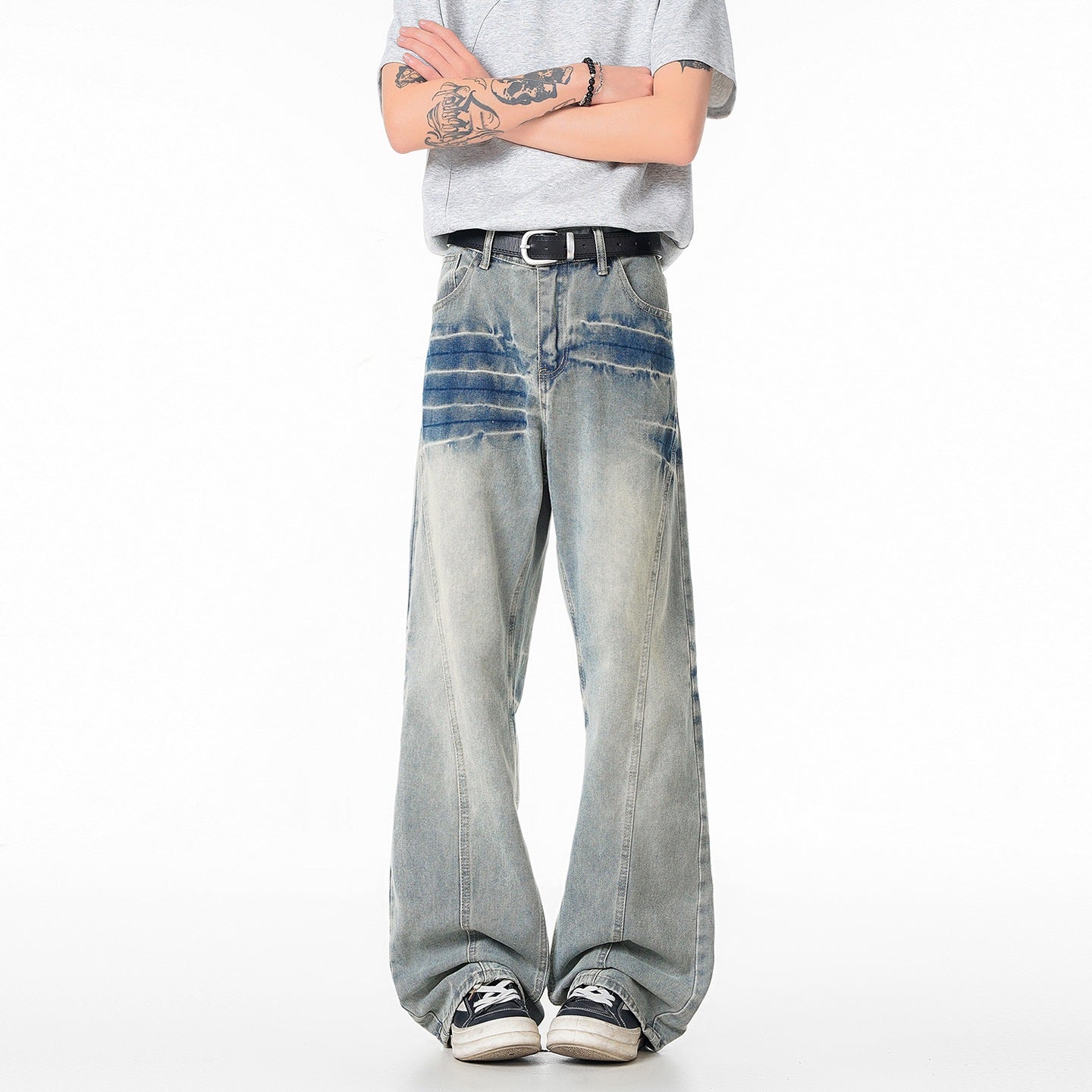 Cleanfit Light Blue Lightning Pattern Denim Pants