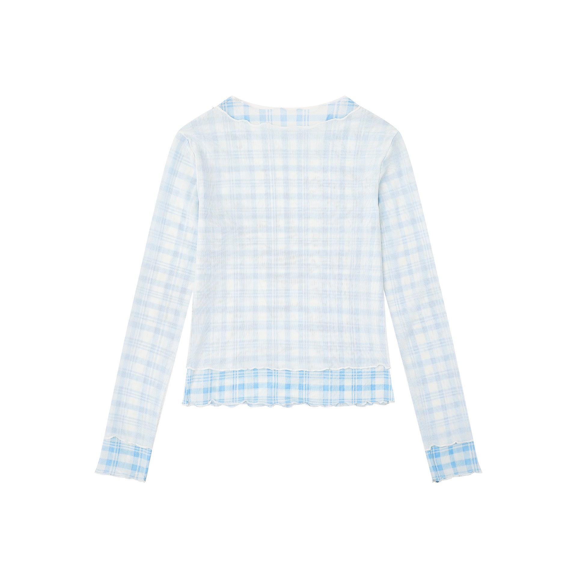 Girl Print Top Plaid Patchwork Wavy Edge Sweet Girl Style Long Sleeve Hoodie