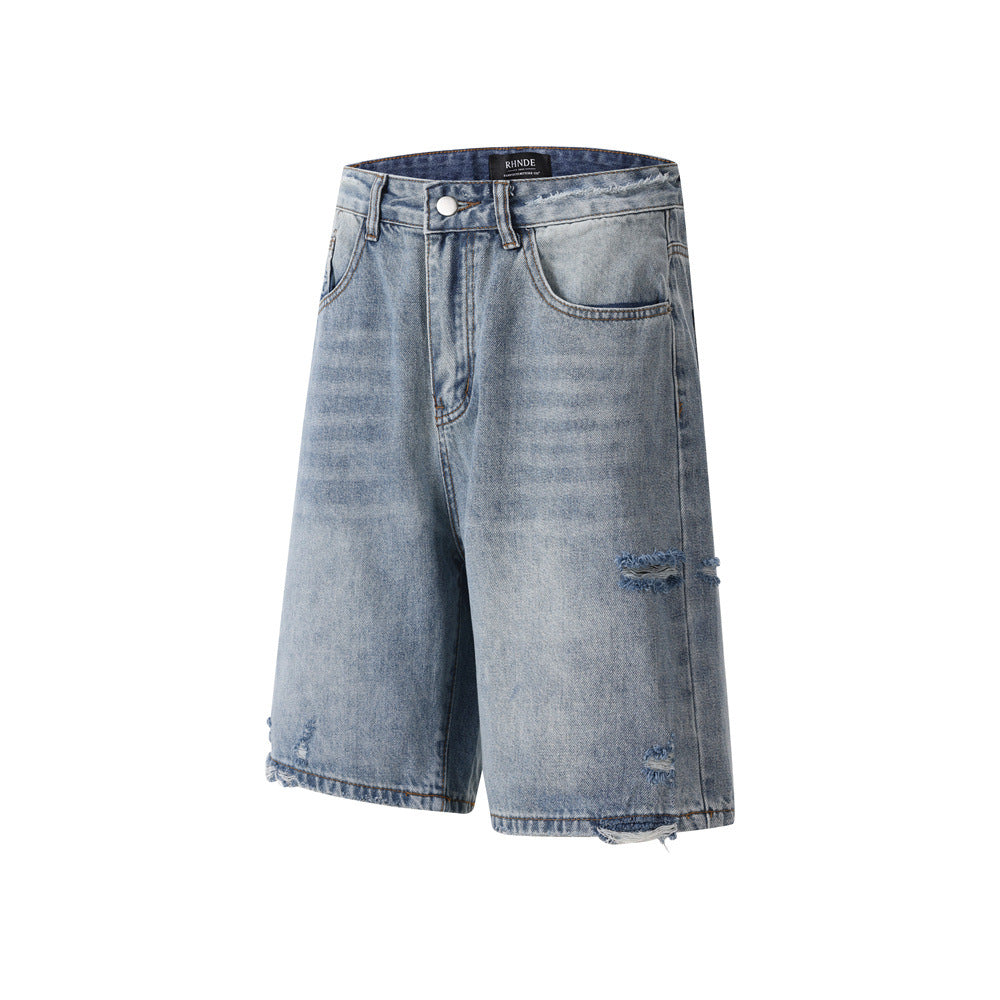 Distressed denim shorts