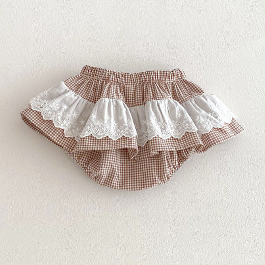 Girls' plaid lace pants