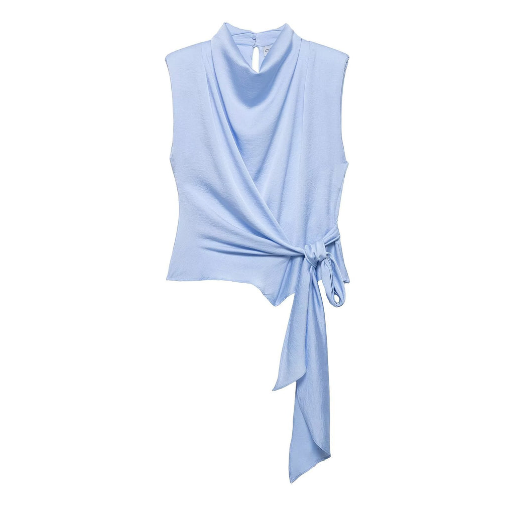 Silk texture shoulder pad butterfly knot sleeveless top