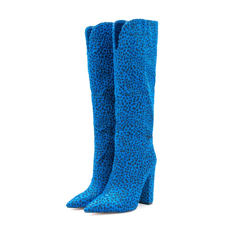 Zebra Pattern Knee High Boots Women Imitation Horse Hair Suede Boots 11 Cm Round Heel Boots Spring Autumn New Arrival High Boots