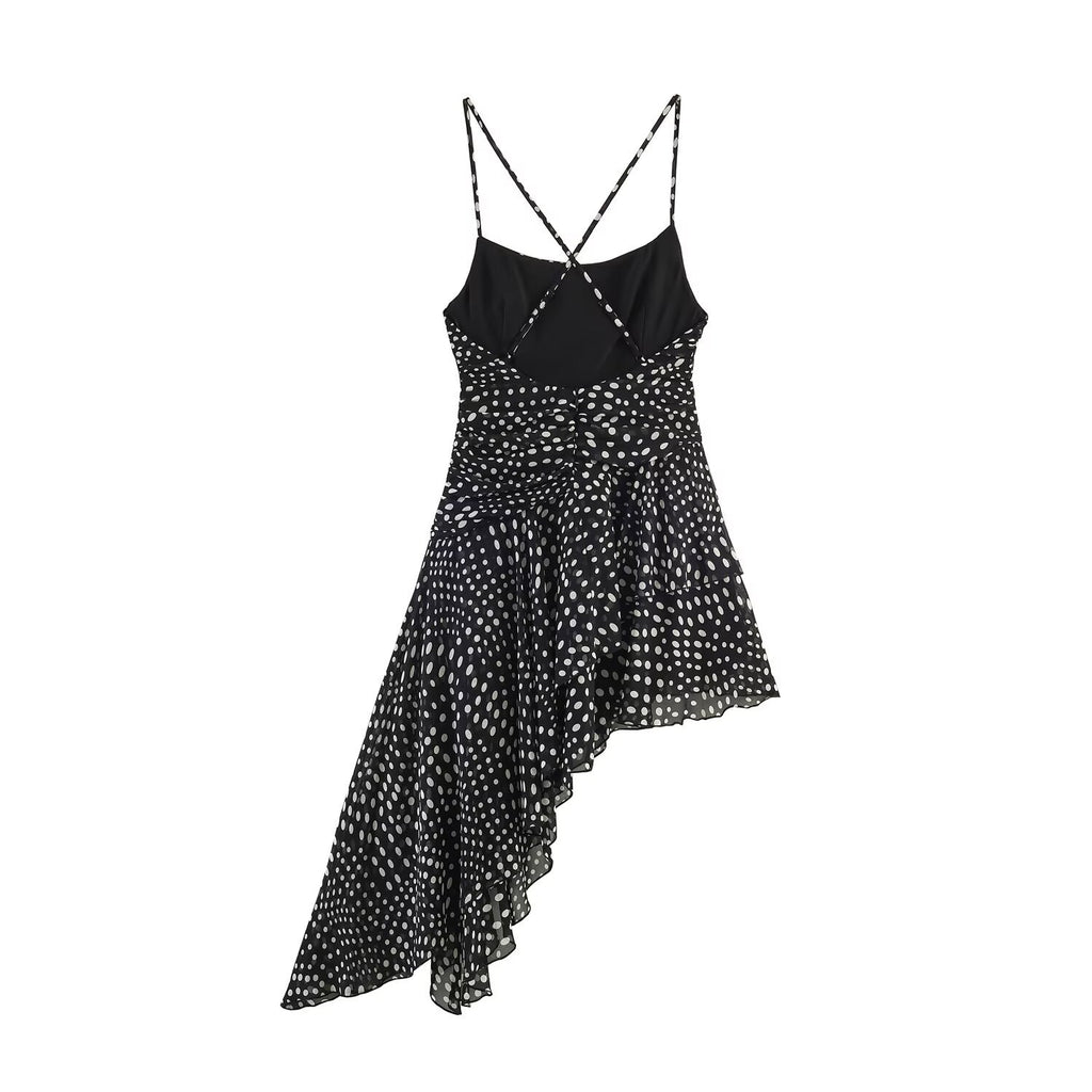 Irregular polka dot pleated dress
