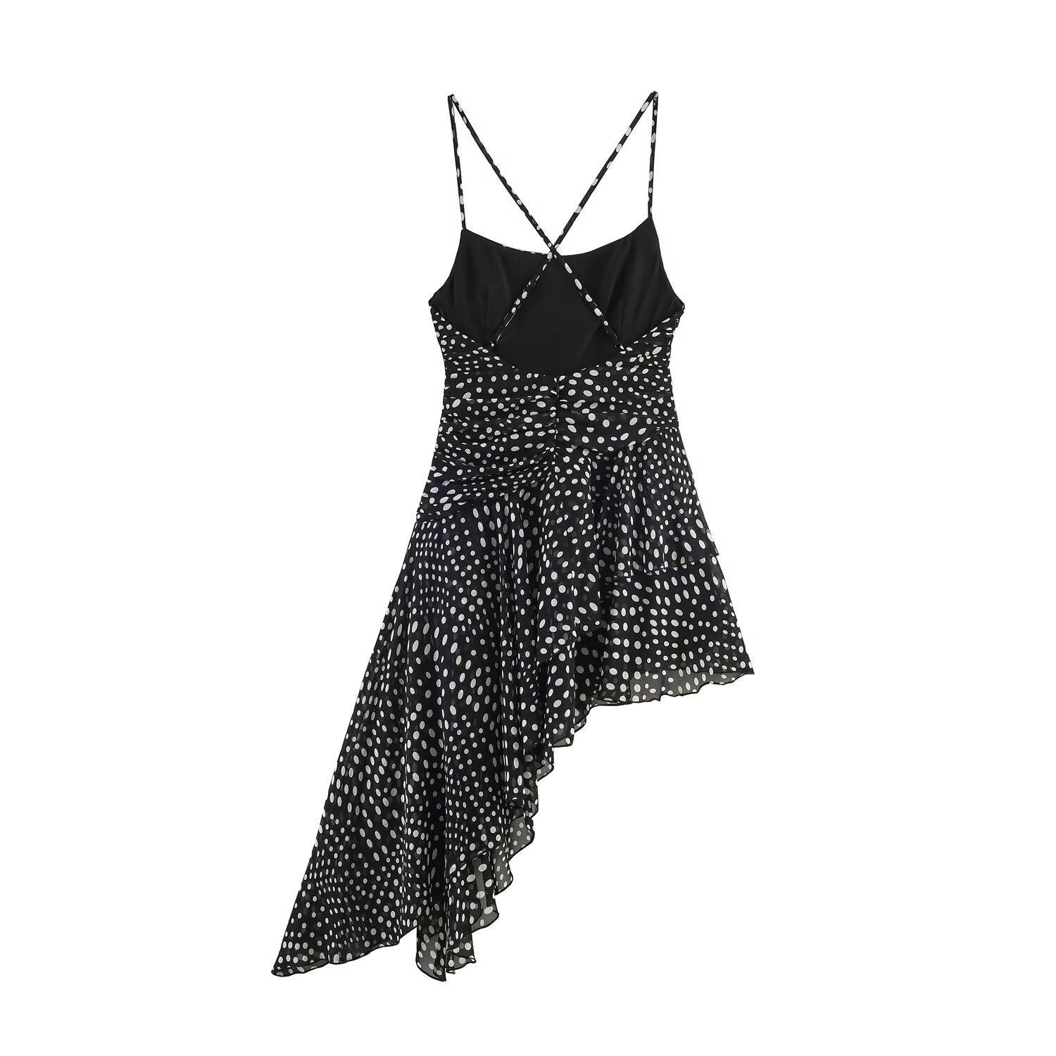 Irregular polka dot pleated dress