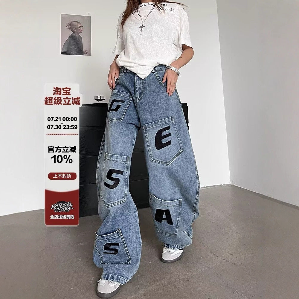 Jeans for Women with Letter Print,Casual Pants
