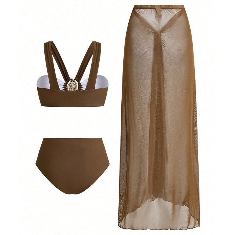 Sexy Solid Color Separated Bikini Three-Piece Set