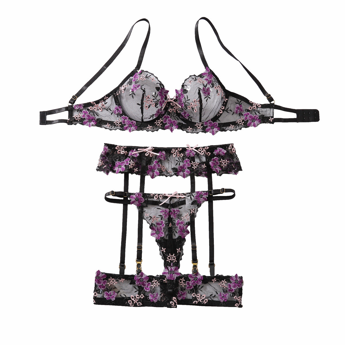 Purple Sexy Lace Embroidered Bra Collar Bra Underwear Set