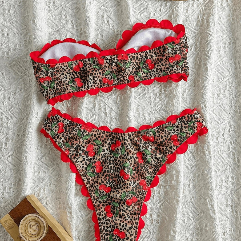 Bikini Set Women Leopard Print Two-Piece Swimsuit Strapless Bikini Swimwear