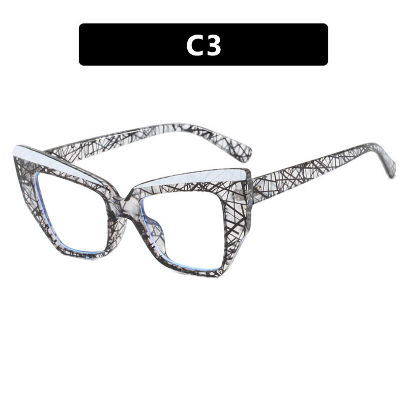 Cat's Eye Large Frame Glasses Frame Color Contrasting Ins Flat Mirror TR90 Anti Blue Light Color blocked Fashion Glasses Frame