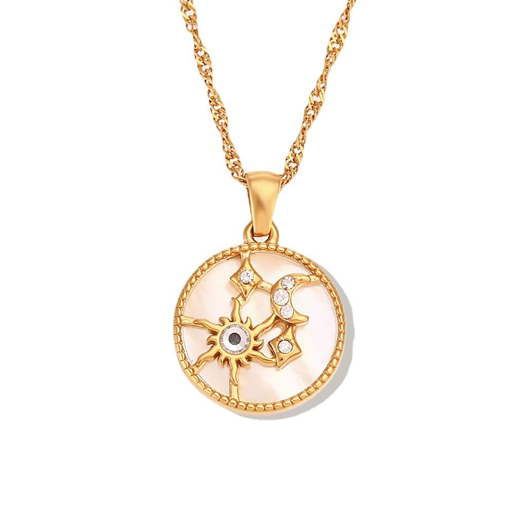 Pendant necklace women's line sun moon stars shells round necklace