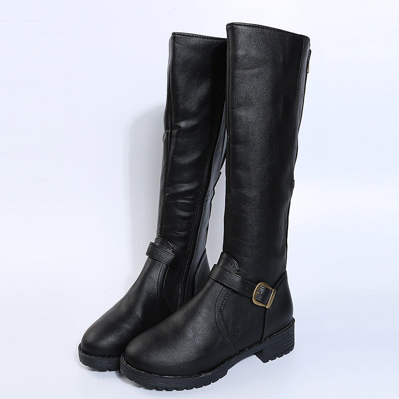 Zipper low heeled long leg boots high leg women's boots