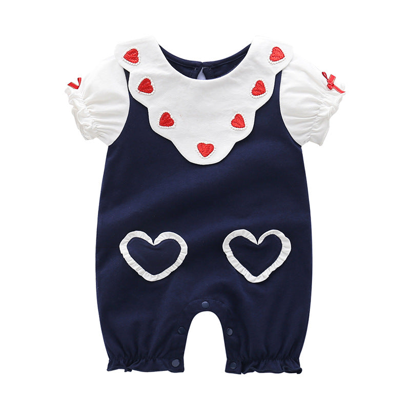 Short sleeved heart-shaped baby jumpsuit