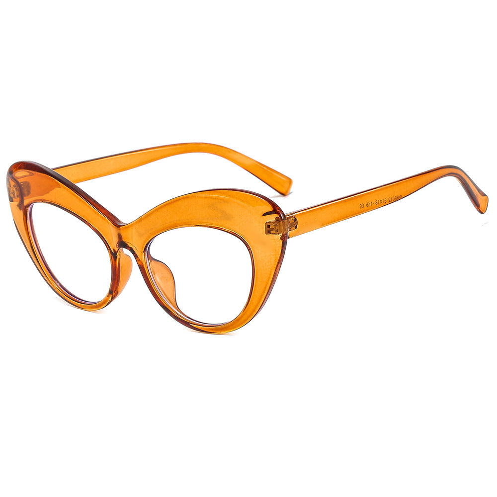 Fashion New Bag Flower Flat Mirror Personality Cat Eye Anti-Blue Light Glasses Frame Trend Glasses