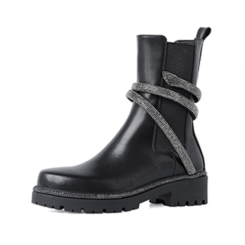 Inner Martin Boots Women's Thick Soled Spring And Autumn Chimney Chelsea Short Boots Black British Style Single Boots