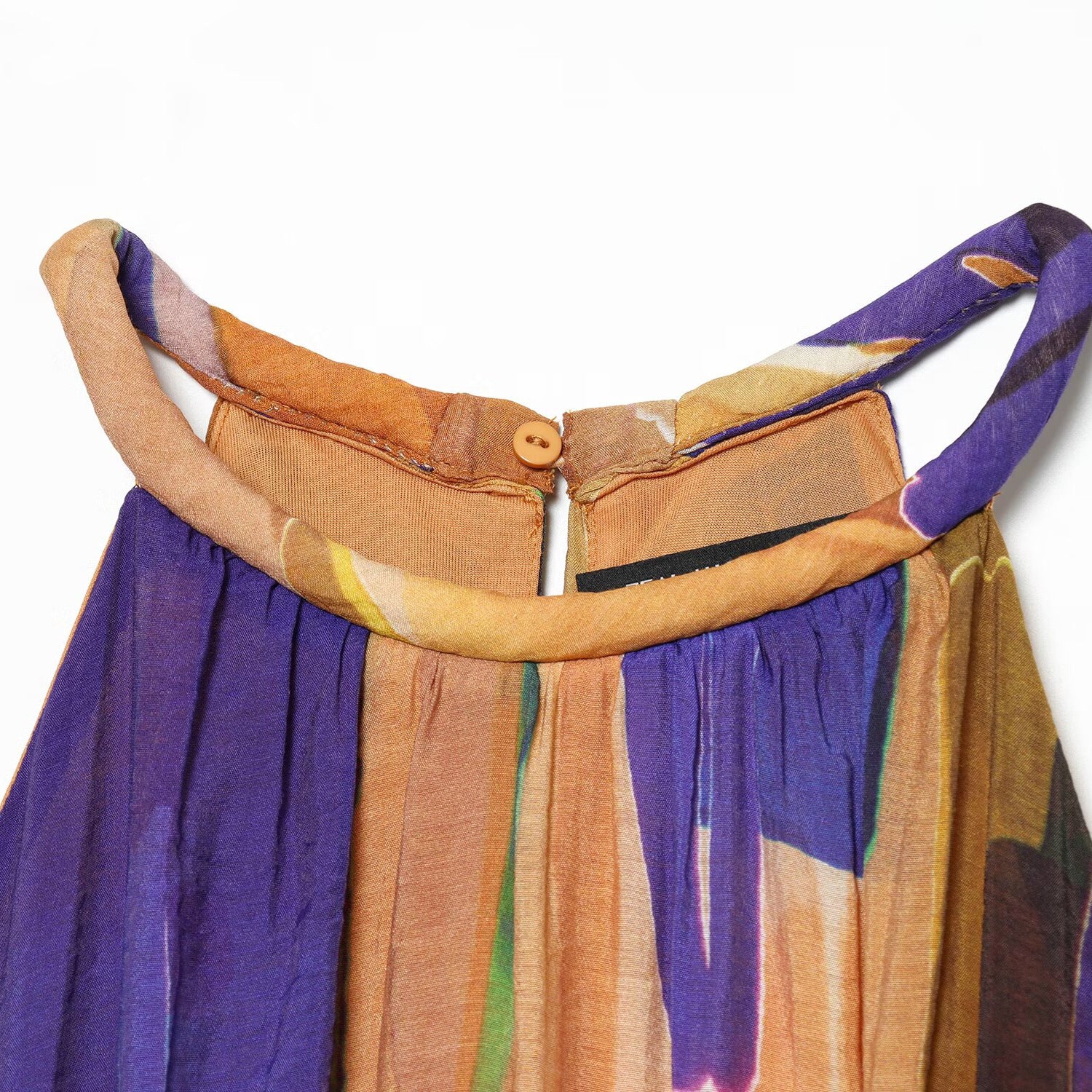 Hanging neck asymmetrical hem printed dress