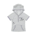 Short Sleeve Striped Color-block Printed Hooded T-shirt Top for Layering or Outer Wear