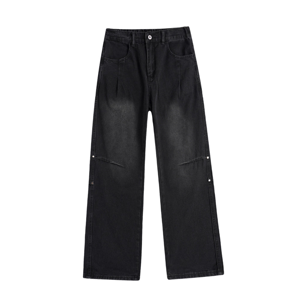 Street Style Studs Asymmetrical Straight Leg Jeans