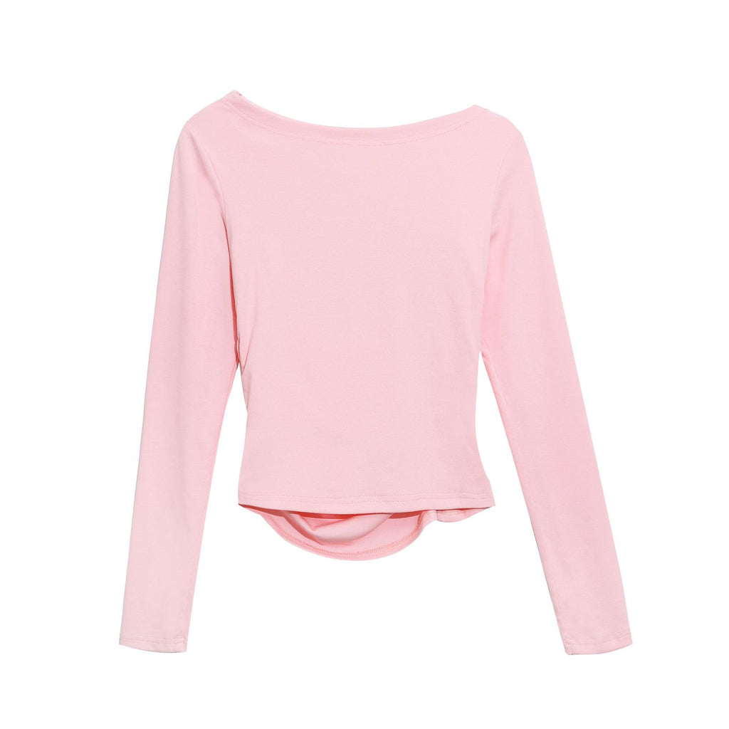 Cartoon Print Off-Shoulder Basic Top, One-Shoulder Gathered Waist Slimming Sweet and Spicy Style Top