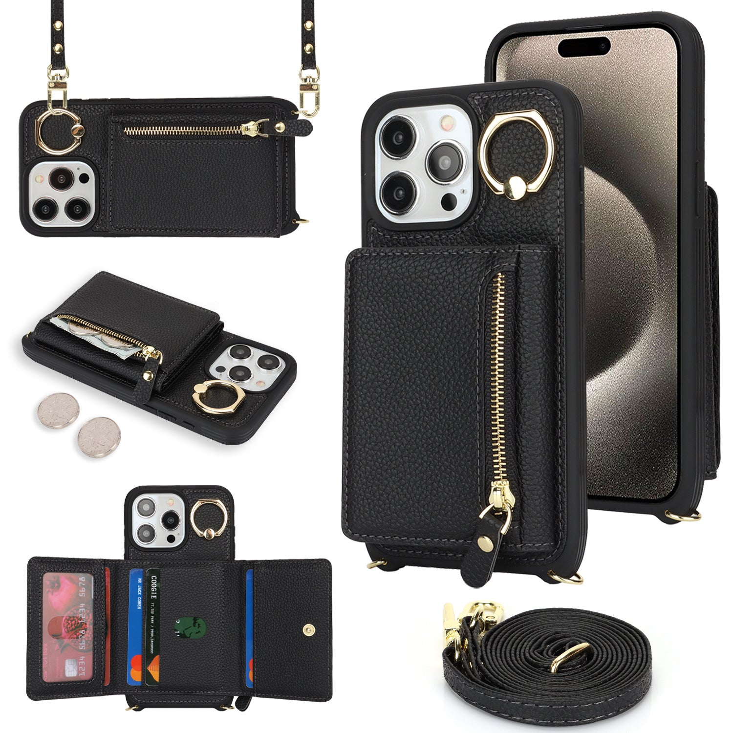 Suitable for iPhone 17 phone case 14 Pro multifunctional zipper coin purse diagonal cross protective case