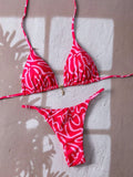 Triangle print suspender neck hanging bikini