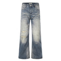 Whitewashed ripped denim micro pull pants