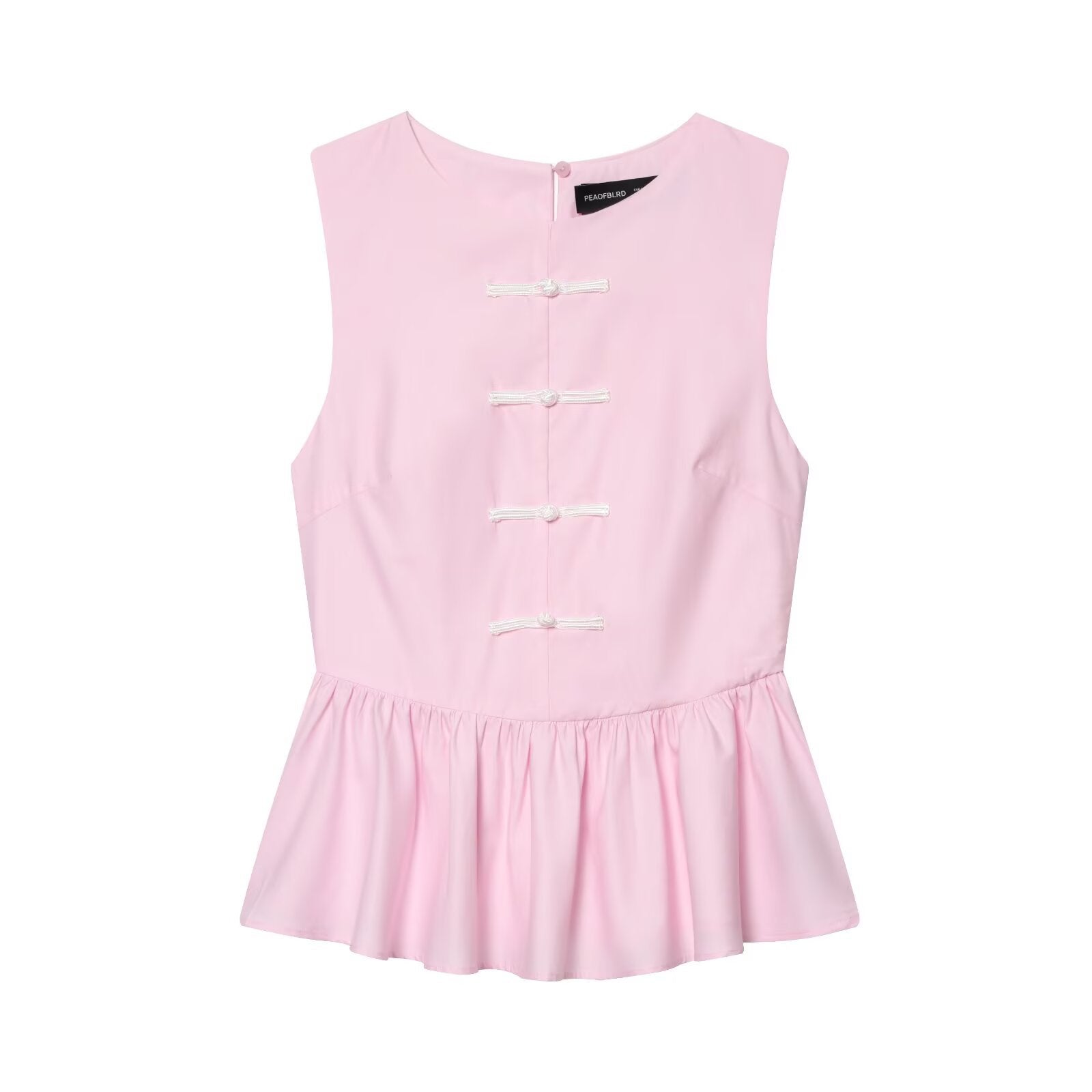 Sleeveless knot buckle embellished short skirt style hem top