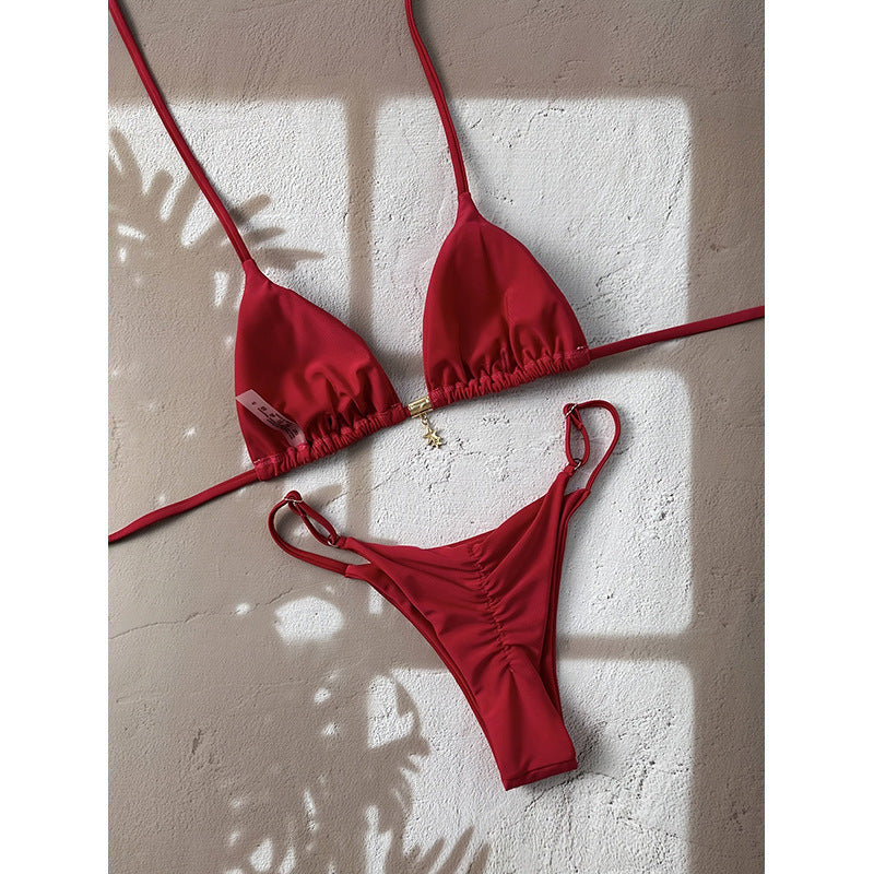 Solid color lace up bikini