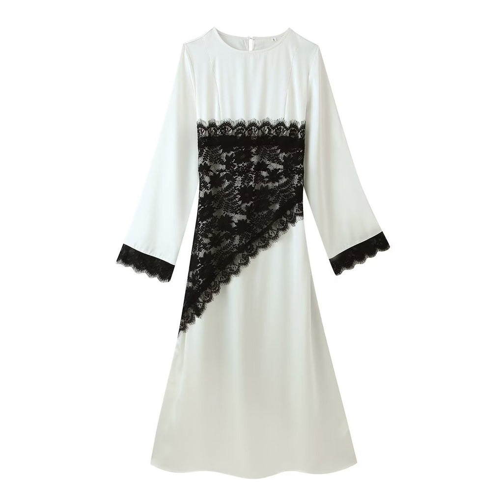 French lace patchwork design lace up long dress