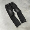 Washed Distressed Raw Hem Denim Pants Unisex Hip-hop Casual Street Style Loose Flared Trousers