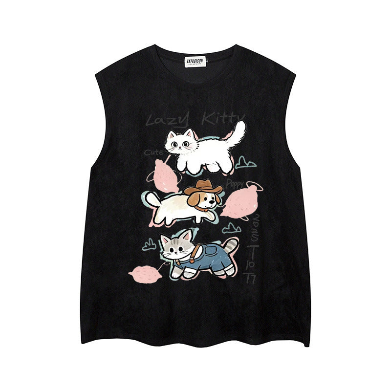 Stacked cat and dog printed vest